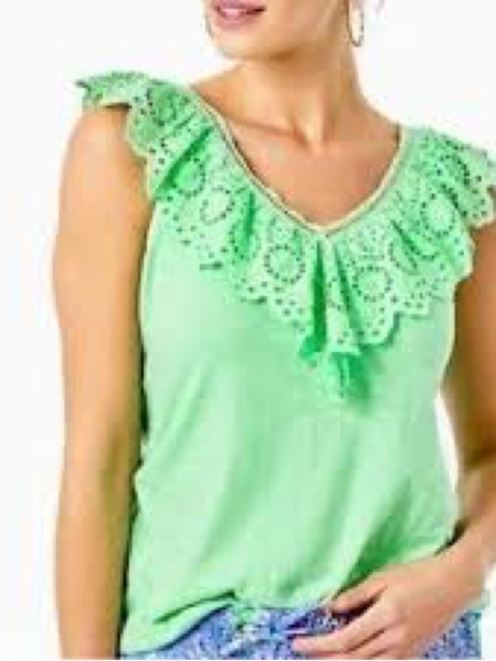 Lilly Pulitzer Mint Green Eyelet Ruffle Tank